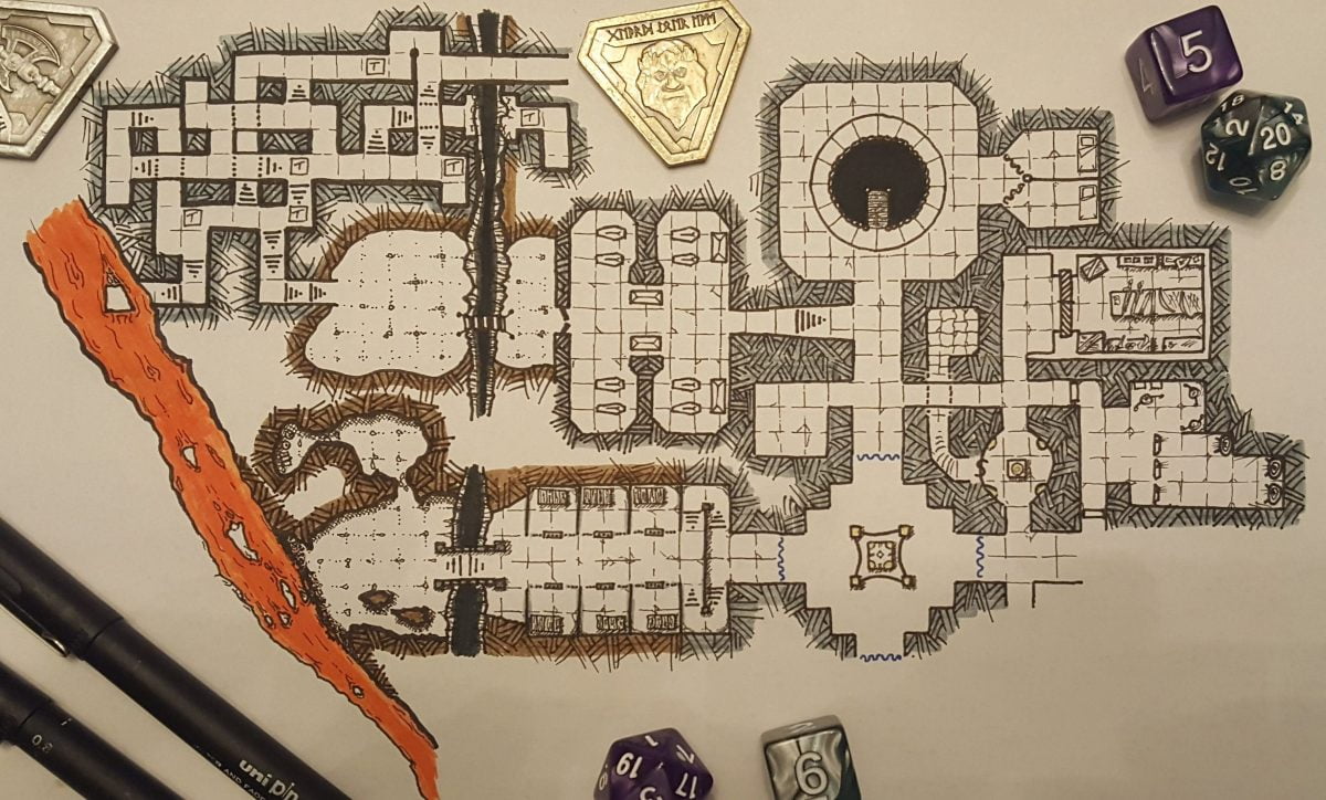 dungeon map for inktober now including a maze with traps